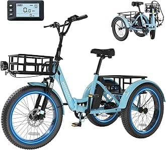 MOONCOOL Electric Trike for Adults, 500W/750W 48V Electric Tricycle for Adults Peak Power 1500W, 20"x3.0" Fat Tire 3 Wheel Electric Bike, Folding Aluminum Adult Tricycle with Removable Battery