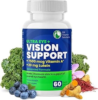 Vision Support Eye Vitamins for Macular Health | Supplements with Lutein, Zinc, Vitamin A & Bilberry | Areds 2 Formula for Red & Dry Eyes | Blue Light & Eye Strain Support for Adults, 60 Caps
