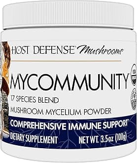 Host Defense MyCommunity Powder - 17 Species Blend Mushroom Supplement for Immune Support - Extract with Lion's Mane, Reishi, Chaga, Cordyceps, Turkey Tail & More - 100g (66 Servings)*