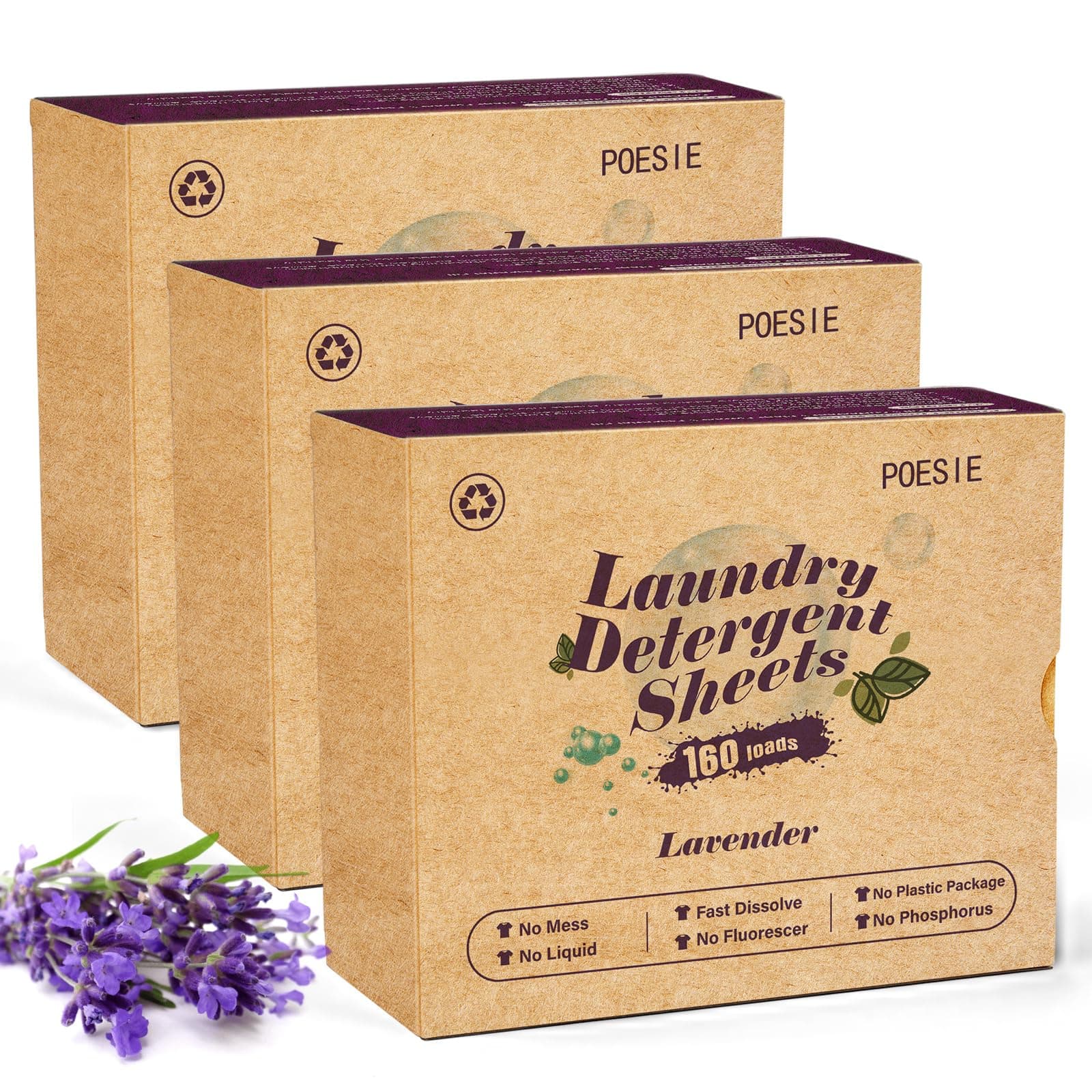 Poesie Laundry Detergent Sheets Lavender Scent 3 Pack 480 Sheets 240 Loads Laundry Strips No Plastic Jug Liquidless Travel Portable Laundry Detergent HE for Camping Dorm Life