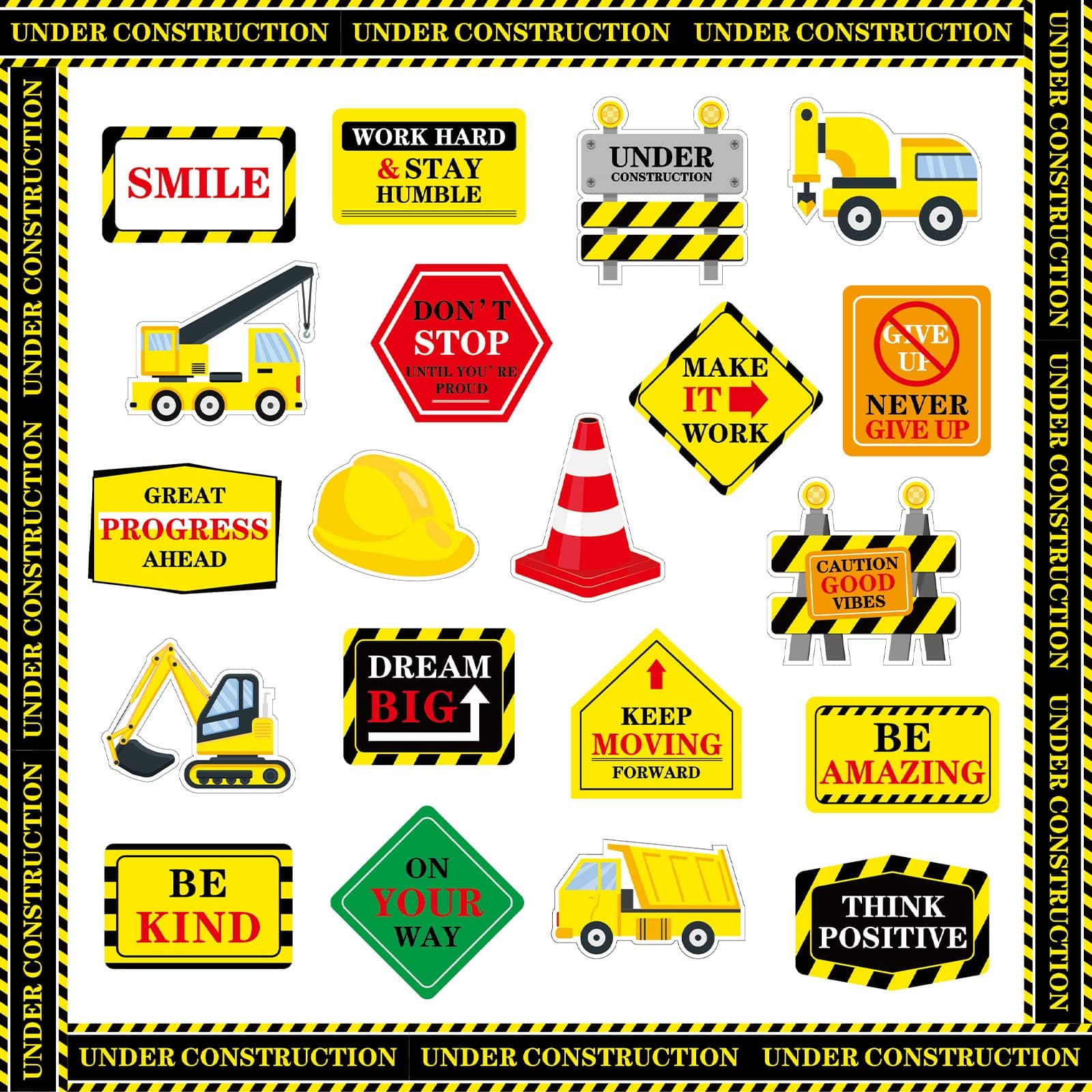 Construction Bulletin Board Set with Bulletin Board Border Under Construction Positive Saying Accent Classroom Decor for Teacher Positive Affirmations Accent Motivational Cutouts Decoration