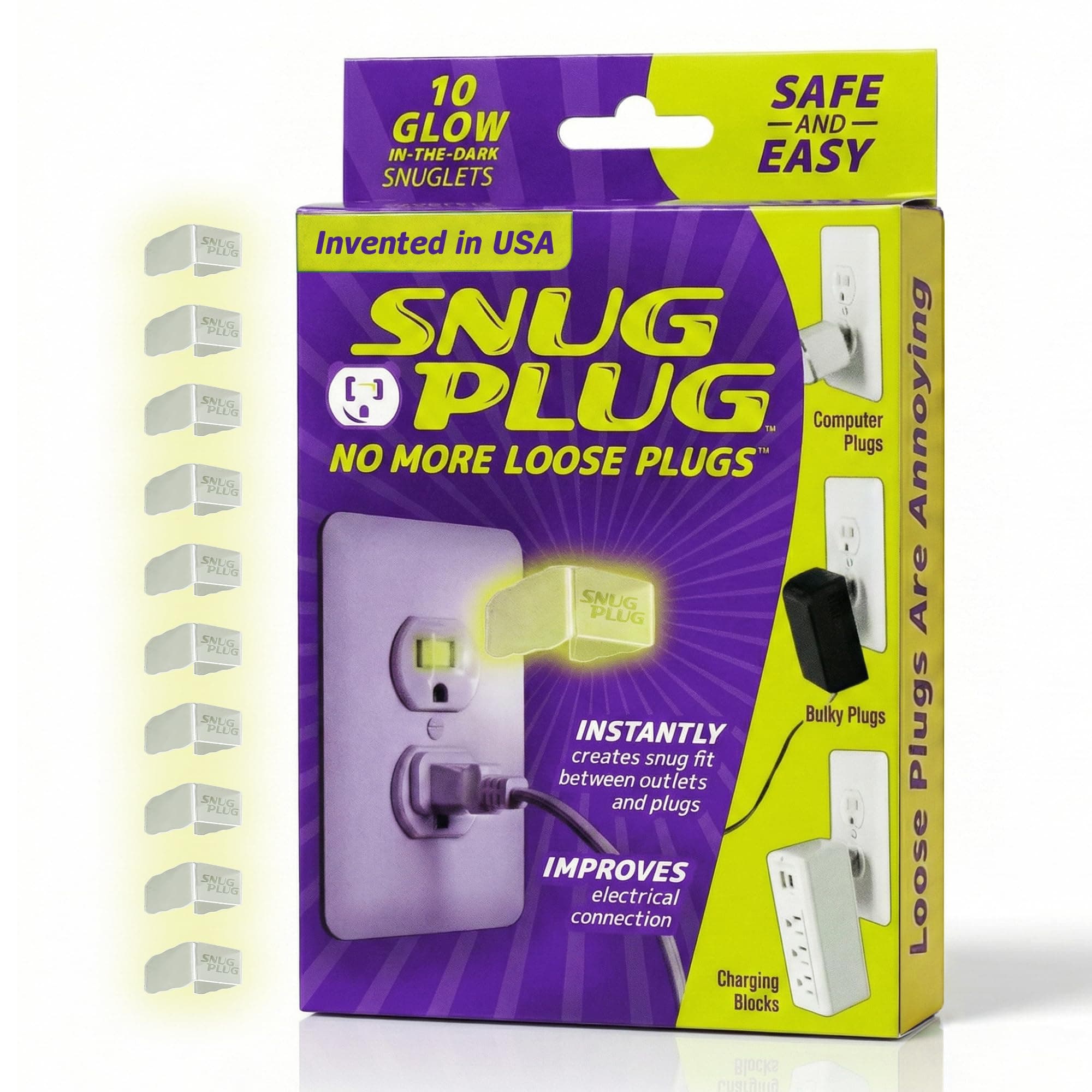 Loose Outlet Plug Fix & Outlet Insert | Prevent Plug from Being Unplugged & Save Money On Electricians – Clear Plastic Plugs for Outlets Keep Loose Plugs Secure – 10-Pack Glow in the Dark