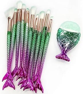 Makeup Brushes Set for Girls, with Colorful Fish Tail Handles - Set of 11pcs, for Eyebrow, Foundation, Blush, Eyeliner and Concealer Brushes