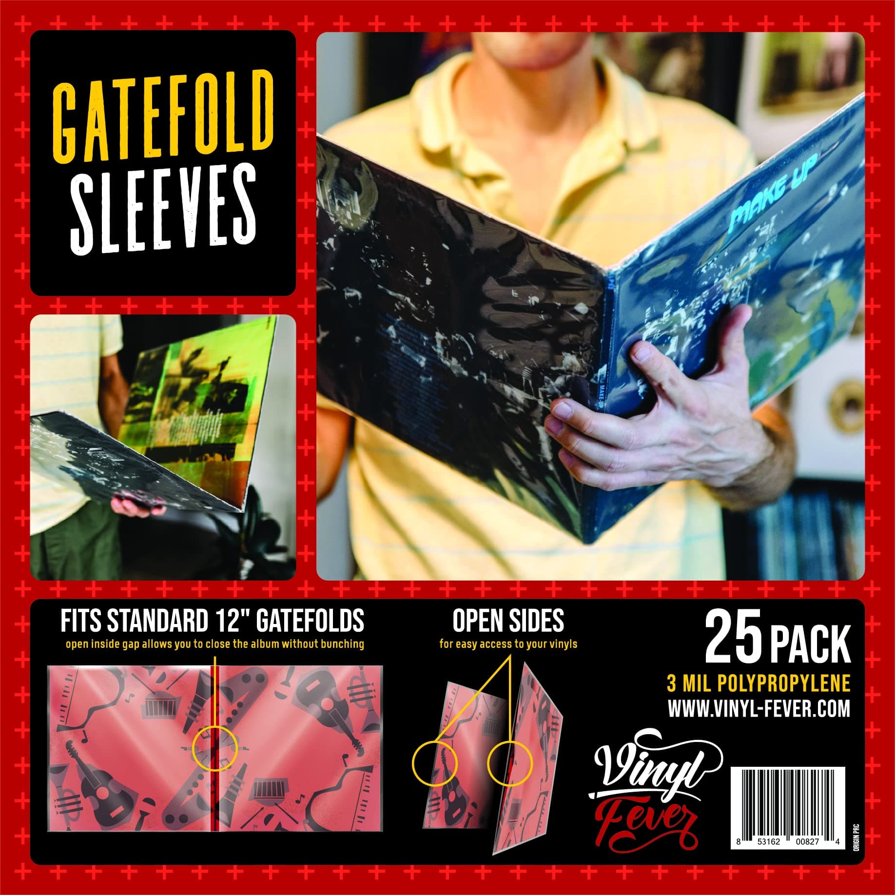 Gatefold Outer Lp Sleeves For 12 Inch Record Storage | 3 Mil Thick Polypropylene Clear With Easy Access To Records In Albums Plastic Sleeve Protector (25 Pack)