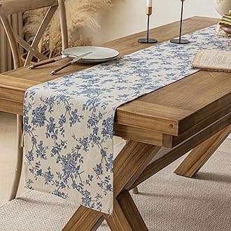Pastoral Table Runner - 14 x 90 Inch Rectangle - Washable Tabletop with Dust-Proof Wrinkle Resistant for Restaurant, Picnic, Indoor and Outdoor Dining, Floral (Dark Blue)