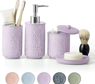 VIRTUNE Premium Lavender Purple Bathroom Accessories Set. Accesorios para Baños. New Apartment Essentials. Toothbrush Holder and Soap Dispenser