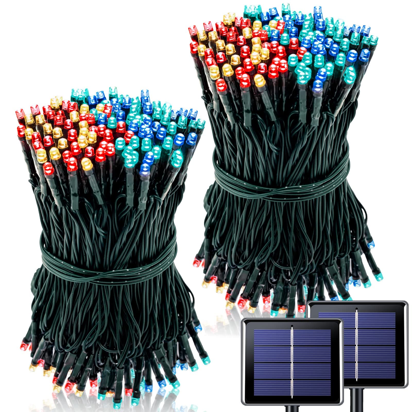 2 Pack Solar Powered Christmas Lights, 75.5ft 200 LED Multicolor Christmas Tree Lights, 8 Modes Solar String Lights Outdoor Waterproof for Garden Wedding Party Halloween Xmas Decoration