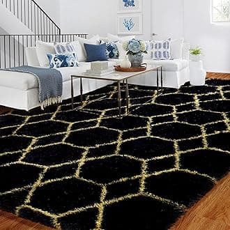 Geometric Large Rug for Living Room, 180x270 Black and Gold Bedroom Area Rugs for Kids Baby Room, Nursery, Dorm, Lounge Decor, Thick Soft Fluffy Plush Non-slip Floor Carpet