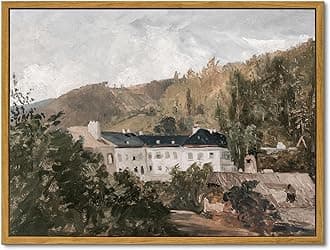 KBKBART Framed Wall Art Vintage Decor, Vintage European Villa Landscape Oil Painting, French County Wall Decor, Rustic Canvas Artwork Wall Decor, Antique Scenery Wall Art Prints for Bedroom Living Room, Cozy Home Decor, Gallery, Gifts for Friends or Family (12"x16")