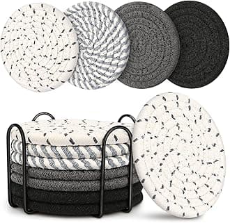 Smgmg Coasters for Drinks - 8 Pack Absorbent Set for Coffee Table, Boho Style, 4-Color Cup Holders for Wooden Table, Living Room Decor