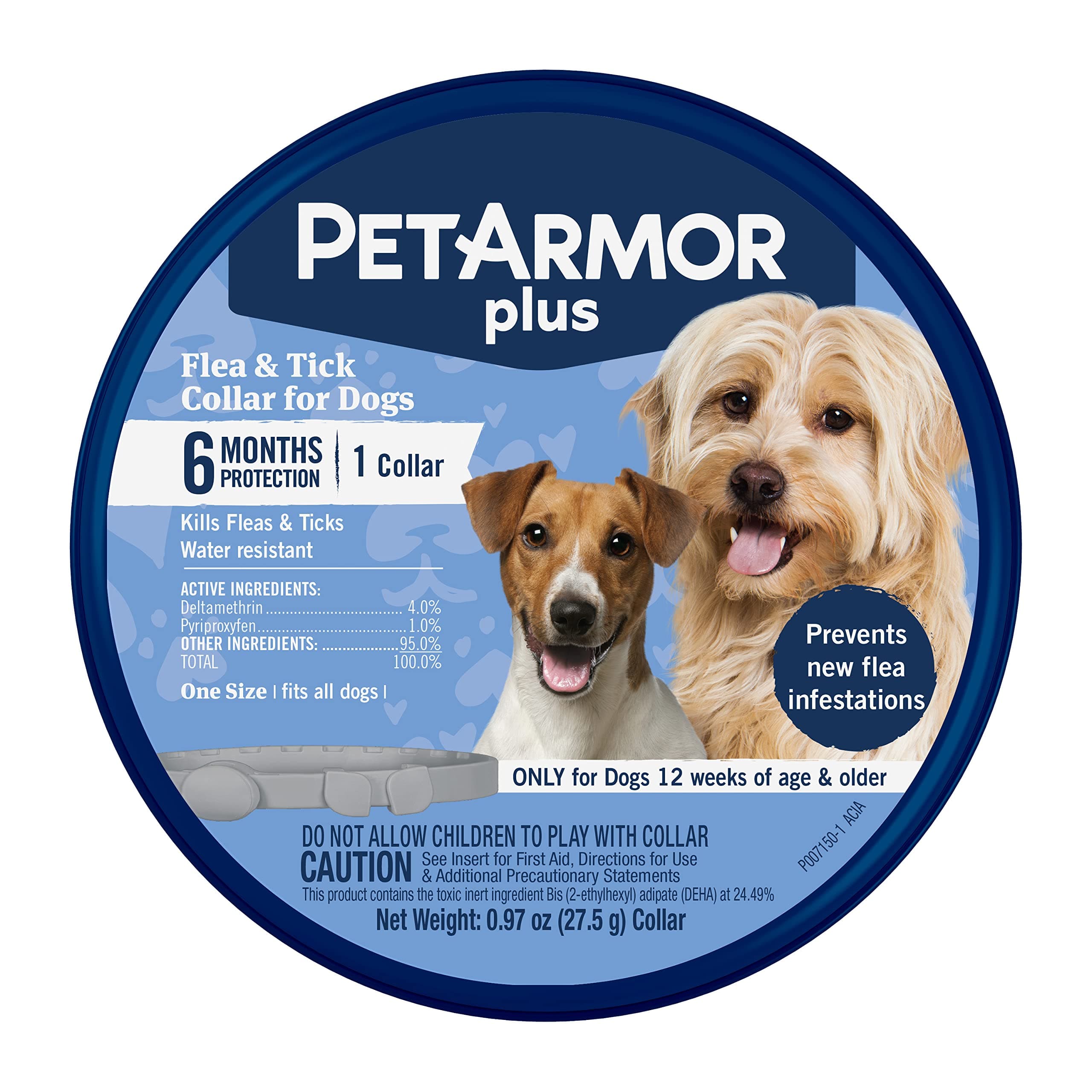 PetArmor Plus Flea & Tick Collar for Dogs, Kills Fleas & Ticks, Long Lasting Protection for 6 Months, Water Resistant, One Size Fits All, 1 Collar