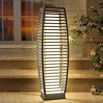 Grand patio Outdoor Floor Lamp Solar-Powered Wicker Light Backyard Decoration Lantern for Garden Porch-Medium Crossover, Black