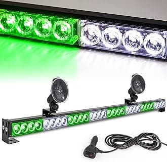 White/Green Emergency Strobe Light Bar 36 in 13 Flash Patterns Traffic Advisor Warning Hazard Windshield Safety Lights Bar with Cigar Lighter for Vehicles, Truck (35.5 Inch, White/Green 32 Led)