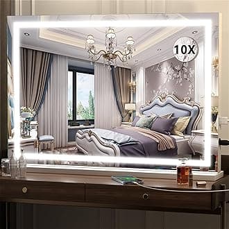 Hasipu Vanity Mirror with Lights, 80 x 55cm LED Makeup Mirror, Lighted Make up Mirrors with Dimmable 3 Modes, Touch Screen Control Vanity Mirrors Square White