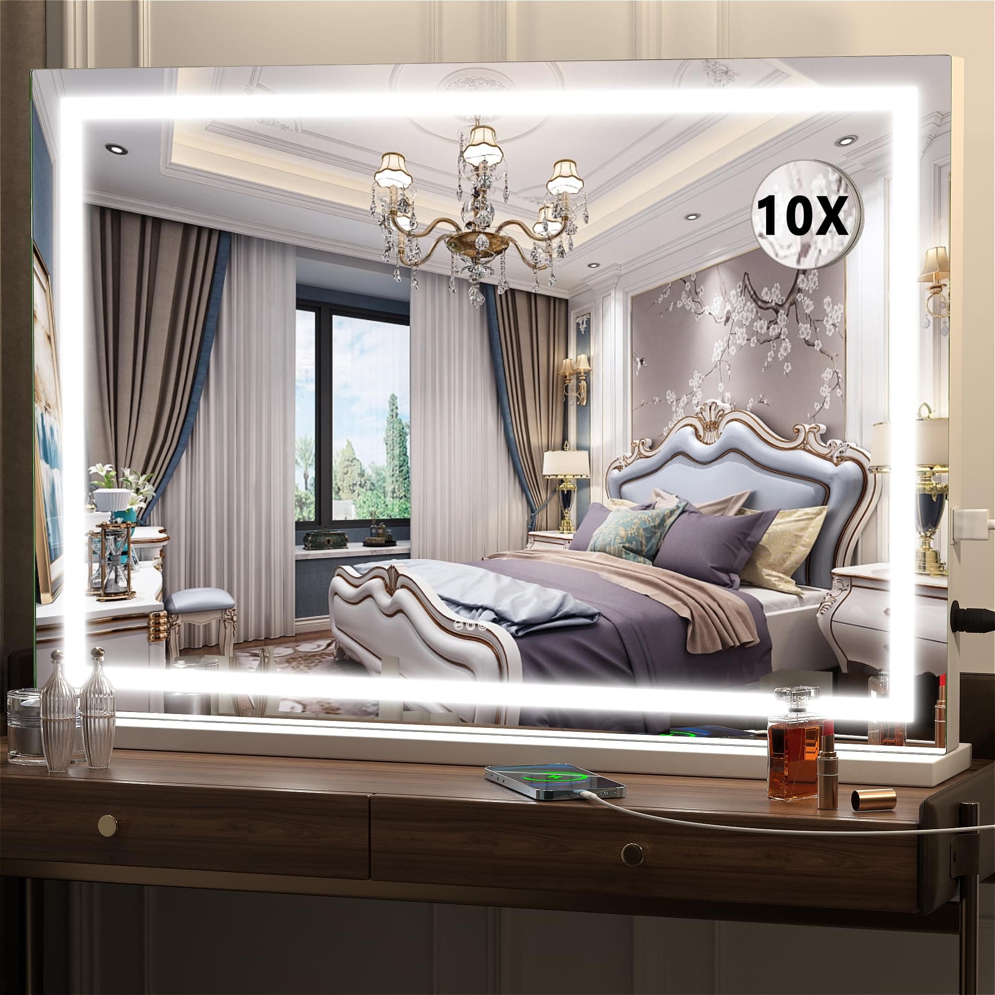 - Vanity Mirror with Lights, 32" x 22" LED Makeup Mirror, Lighted Makeup Mirror with Dimmable 3 Modes, Touch Screen Control Vanity Mirror Square White