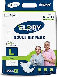 Adult Diaper, Tape Style, Large (L) Size, 10 Count, Unisex, Waist Size (40-60 Inch | 102-152 cm), Super Absorbent Core, Wetness Indicator, Overnight Protection, Pack of 1