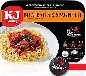 KJ Poultry Kosher Ready Meals - Spaghetti & Meatballs, MRE Meals Ready to Eat (1 Pack) Prepared Entree Fully Cooked, Shelf Stable Microwave Dinner Travel, Military, Camping, Emergency Survival
