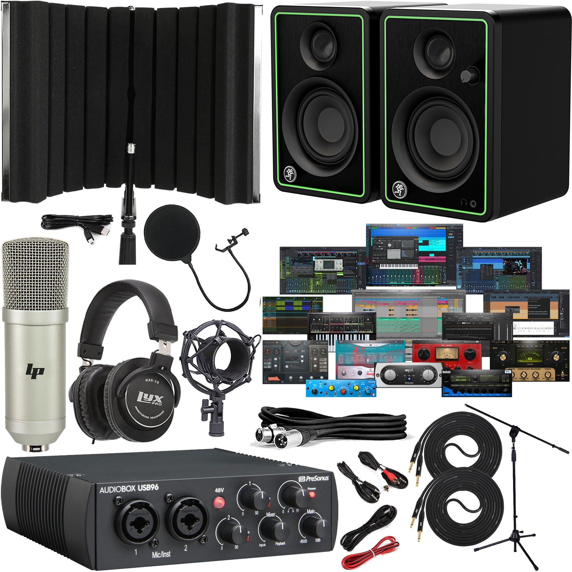 PreSonus AudioBox USB 96 Recording Bundle with Studio Monitors, Condenser Mic, Isolation Shield & Software – Complete Home Studio Kit for Music Production & Podcasting