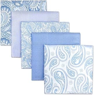 SHLAX&WING 5 Pieces Assorted Mens Silk Pocket Square Set Handkerchiefs