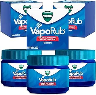 - Vicks VapoRub, Original, Cough Suppressant, Topical Chest Rub & Analgesic Ointment, Medicated Vicks Vapors, Relief from Cough Due to Cold, Aches & Pains, 1.76oz each (pack of 3)