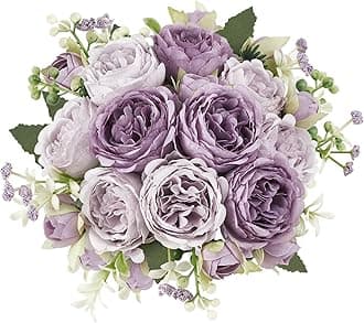 Mkono Peonies Artificial Flowers, Small Silk Flowers for Home Decor Indoor Fake Bouquet Faux Floral Arrangements Dining Table Centerpieces for Kitchen Party Decor Purple