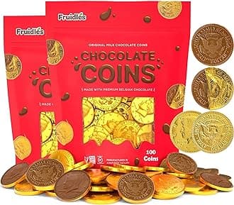 200 Milk Chocolate Coins, Gold Half Dollar Coins, Made with Premium Belgian Chocolate, Hanukkah Gelt Nut Free, Non-GMO, Kosher Dairy