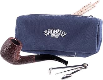 Savinelli One Tobacco Pipe Set - Hand Crafted Italian Briar Pipe, Zipper Pouch, Pipe Care Accessories, 3 in 1 Tool, Dark Rusticated Finish (601)