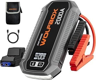 2000A Jump Starter, 44.4Wh Battery Jumper Starter Portable with LED Display, 12V Car Battery Jump Starter Pack (7L Gas 6L Diesel Engine) with Booster, LED Light, Jumper Cables (NO Adapter)