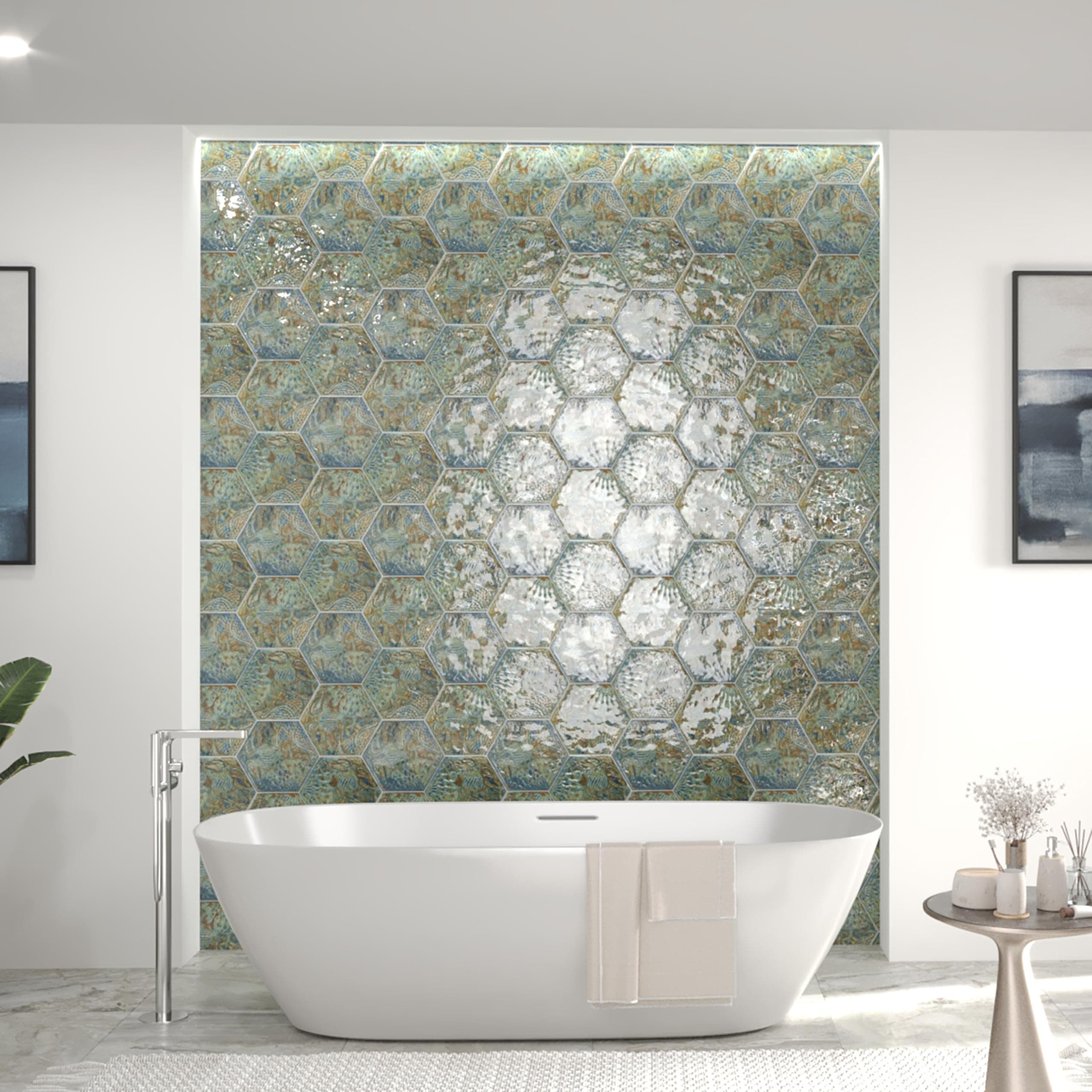 Merola Tile Gaudi React Hex Ocean 8-5/8" x 9-7/8" Porcelain Floor and Wall Tile
