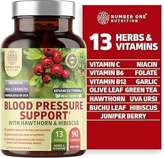 2-Pack N1N Premium Blood Pressure Support with Hawthorn and Hibiscus [13 Potent Ingredients], Natural Supplement to Support Blood Flow Health, 180 Caps (90 Count (Pack of 1))