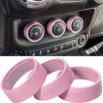 Audio Air Conditioning Button Cover Decoration Twist Switch Ring Trim for Jeep Wrangler JK JKU Patriot 2011-2018, Compass 11-16, Liberty 08-12, Dodge Challenger 08-14 Interior Accessories Pink 3PCS