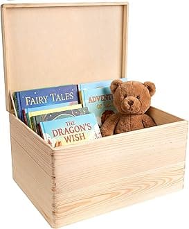 Creative Deco XXL Large Plain Wooden Storage Box | 40x30x24 cm (+/-1 cm) | with Hinged Lid | Unpainted Easter Gift Box Kitchen Storage | ROUGH & UNSANDED Wood Keepsake Memory Craft Chest