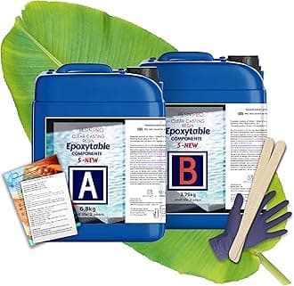 10,55 Kg Epoxy Resin Epoxytable Five Ideal for creating River Table, Furniture, Clear Casting, Countertops 5 cm, Jewellery and Artistic Creations, Non-toxic Certified, Technical Assistance in English