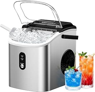 Ice Maker Countertop, Portable Ice Machine with Carry Handle, 26.5lbs Per Day, 9 Cubes in 6 Mins, Auto-Cleaning, with Basket and Scoop, for Home, Kitchen, Camping, RV (Silver)