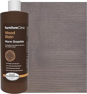 Furniture Clinic Wood Stain | Multiple Finishes | Fast Drying | Indoor and Outdoor Furniture & More | Water-Based, Low Odor, Non-Toxic | Polyurethane | Warm Graphite (17oz/500ml)