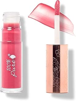 100% PURE Lip Gloss (Fruit Pigmented), Strawberry, High Shine, Moisturizing, Natural Lip Gloss, Sheer Finish, Tinted Lip Gloss w/ Cocoa Butter, Vitamin E (Berry Pink Color) - 0.14 Fl Oz