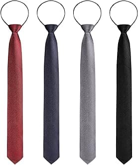 4 Pieces Zipper Ties for Men Adjustable Men's Neckties Zip on Tie for Zipper Skinny Necktie Clip on Slim Tie