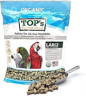 TOP's Parrot Food Pellets Hookbills, Small, Medium, Large Birds - Non-GMO, Peanut Soy & Corn Free, USDA Organic Certified - 1 lb / 453 g