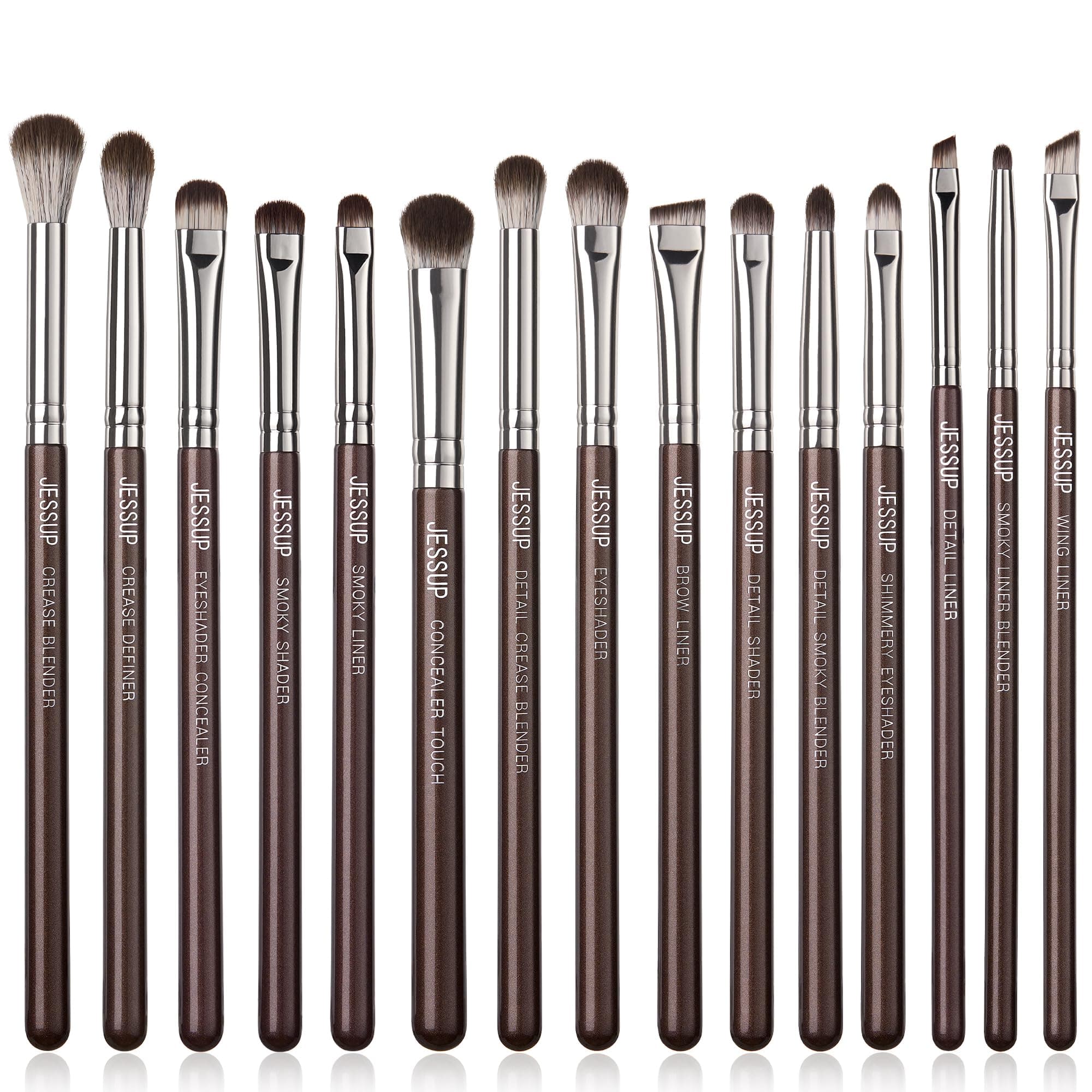 Jessup Eye Makeup Brushes Set Professional 15pcs Brown Eyeshadow Eyebrow Concealer Eyeliner Blending Brush for Makeup Premium Synthetic Eye Make Up Brushes Set, T499