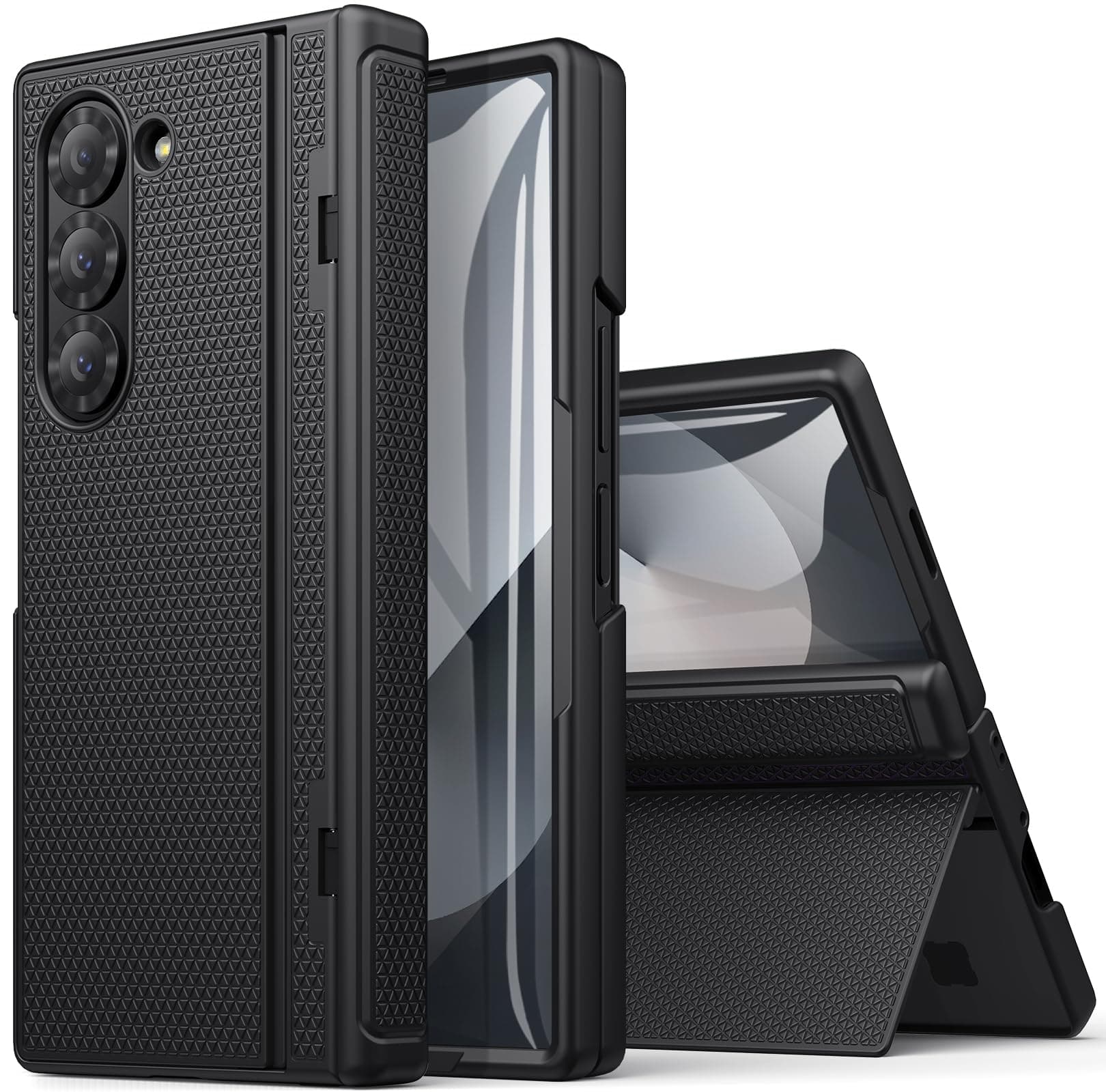 BXYJY for Samsung Galaxy Z Fold 6 Case with Kickstand & Front Screen Protector & Hinge Protection, Slim Fit Rugged Hard 360° Full Body Cover Protective Phone Case for Samsung Z Fold 6 5g 2024, Black