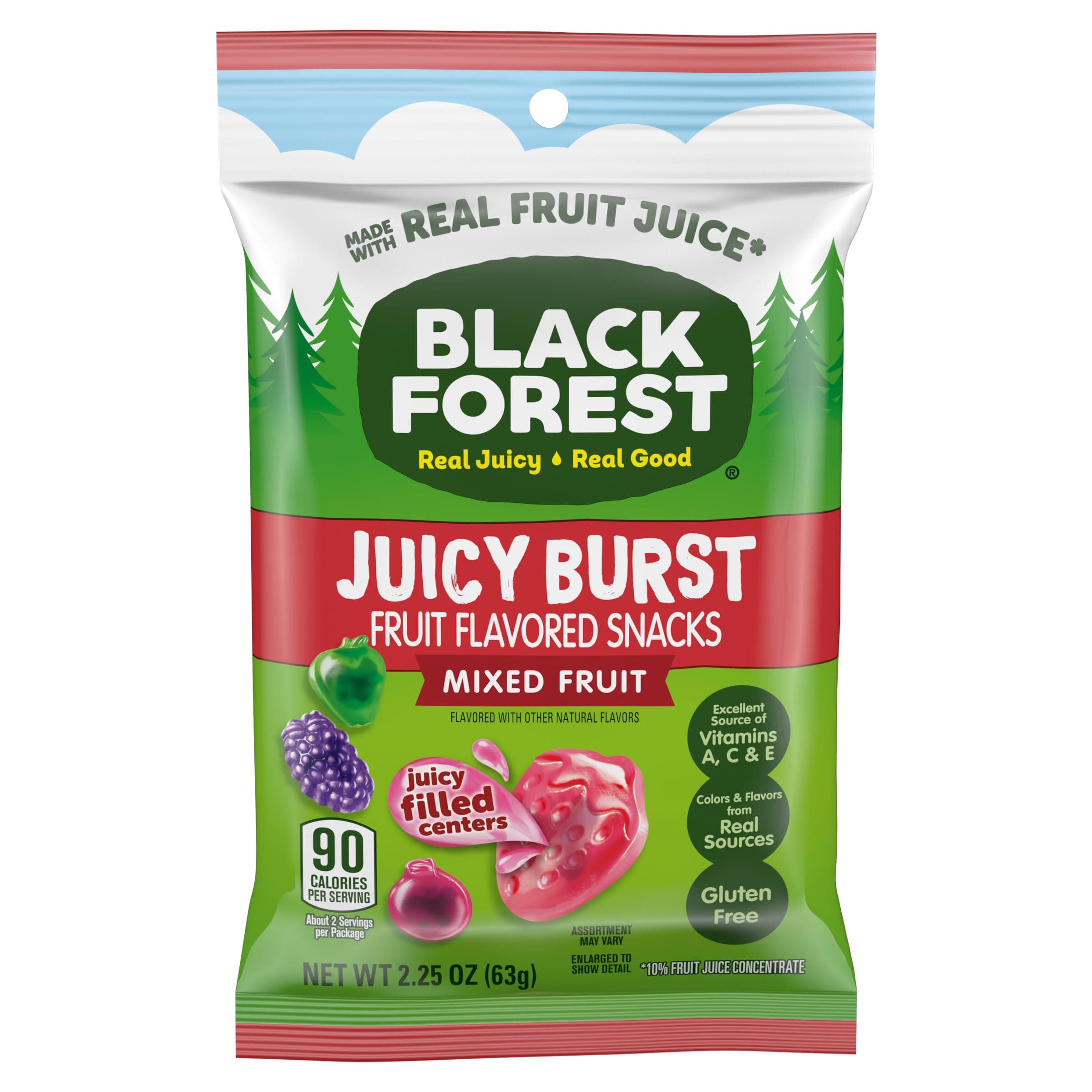 - Black Forest Juicy Burst Fruit Snacks, Mixed Fruit, 2.25 Ounce Pouches (Pack of 48)