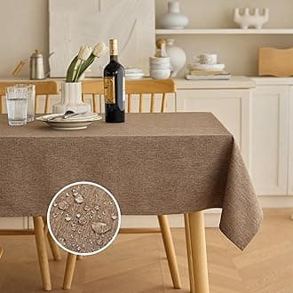 Decorelia Waterproof Rectangular Linen Tablecloth - Rustic Farmhouse Dining Room Decor for Party, Wedding, Picnics, Patio (Oblong, 52 x 70 Inch, 4-6 Seats, Coffee)