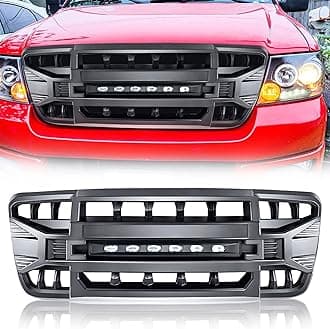 AM AMERICAN MODIFIED Armor Grille Heavy Duty Aggressive Front Grille Cover with Off Road LED Lights for 2004-2008 Ford F-150 Pickup Trucks, Matte Black