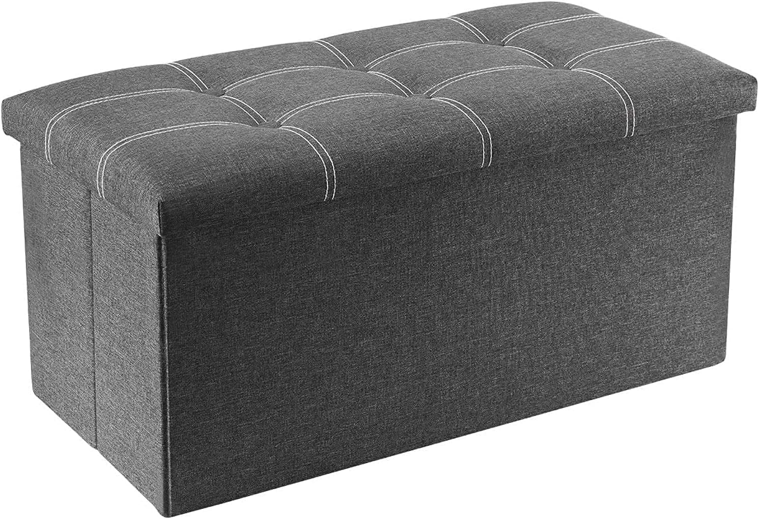 Ottoman Storage Box - Large Foldable Storage 76W x 38D x 38H CM - Great Storage Box with Lid for Bedroom, Living Room & Footstool - Grey Ottoman Box by Aliza