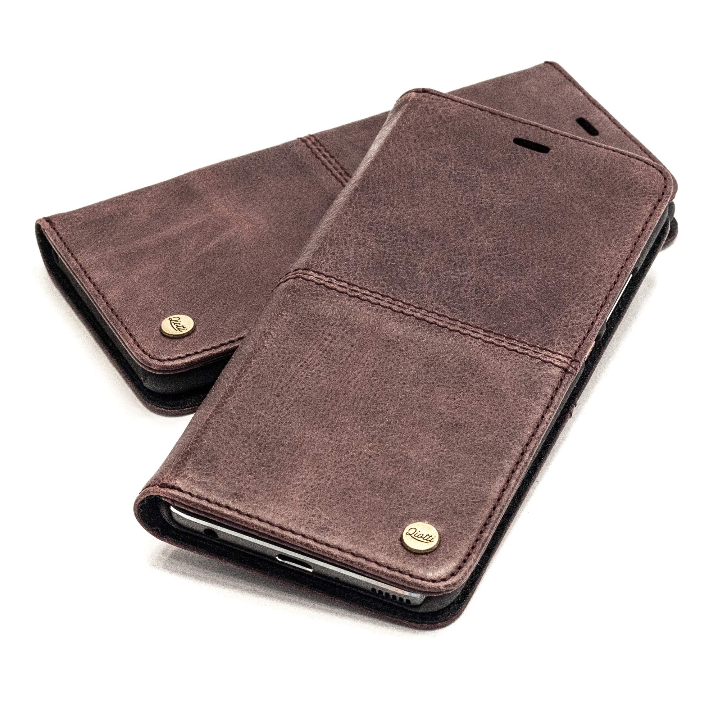 QIOTTI Genuine Leather Case compatible with iPhone Se iPhone 5s iPhone 5 Wallet Flip Kickstand Card Holder and RFID NFC protection (Smart Coffee)