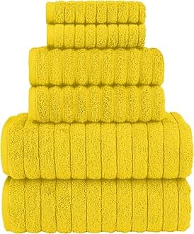 Elegant Comfort 100% Turkish Cotton Corduroy Ribbed Luxury Bath Towels 6-Piece Set, Premium Feel - Quick Dry, Highly Absorbent, Contains 2 Bath Towels, 2 Hand Towels, and 2 Washcloths, Yellow