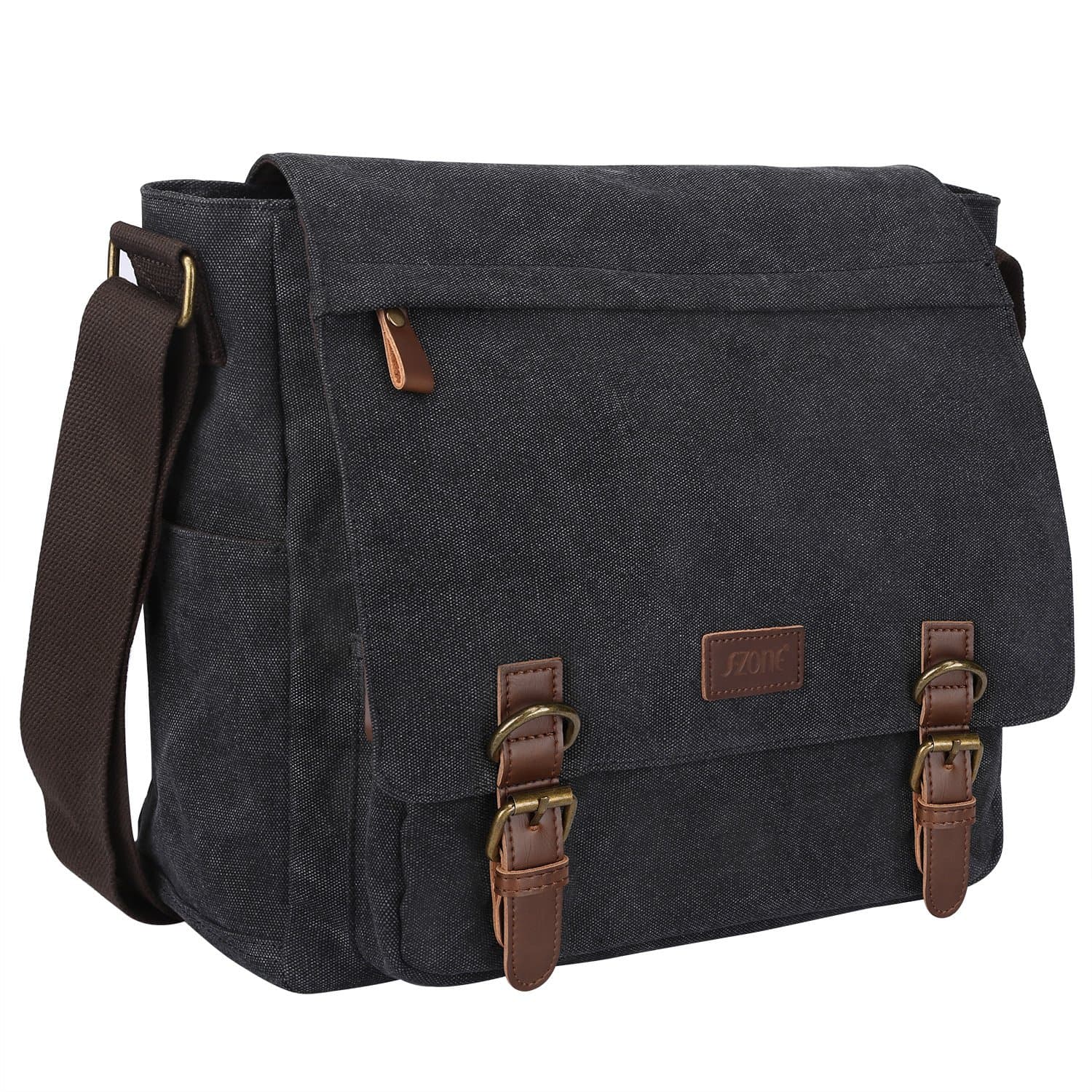 S-ZONE Men's Messenger Bag Crossbody Shoulder 14-17.3Inch Laptop Vintage Canvas Briefcase Satchel for Work School Traveling Daily Use Multiple Pocket