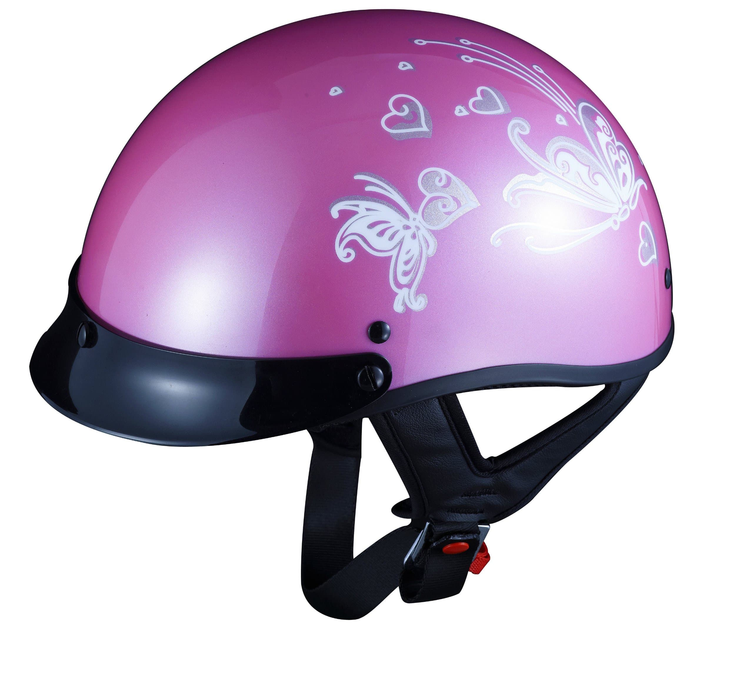 GLX Pink Butterfly Motorcycle Half Helmet (Medium)