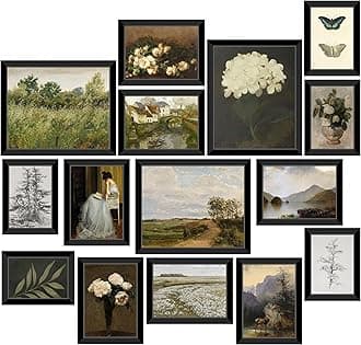 LANCHI95 15 Pcs Vintage Wall Art Decor Framed, Vintage Posters for Room, Vintage Art Prints, Moody gallery wall art, Wall Print for Bedroom, Moody Wall Decor, French Country Decor (FRAMED)