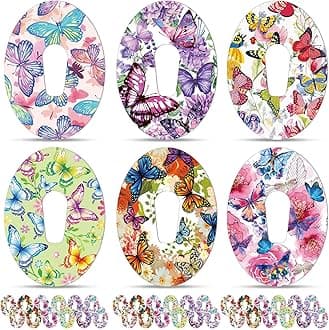 36 Pack Adhesive Patch Compatible with Dexcom G6 Breathable Colorful Butterfly CGM Patches Waterproof Butterfly Pre Cut Adhesive Tape for Continuous Glucose Monitor Protection